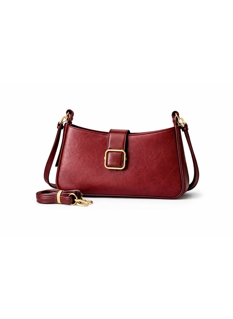 TRENDORA Vintage Textured Leather Shoulder Bag – Elegant Burgundy Wine | Convertible Shoulder Bag & Crossbody - Image 1