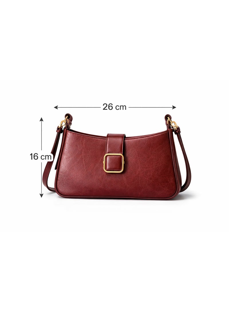 TRENDORA Vintage Textured Leather Shoulder Bag – Elegant Burgundy Wine | Convertible Shoulder Bag & Crossbody - Image 2