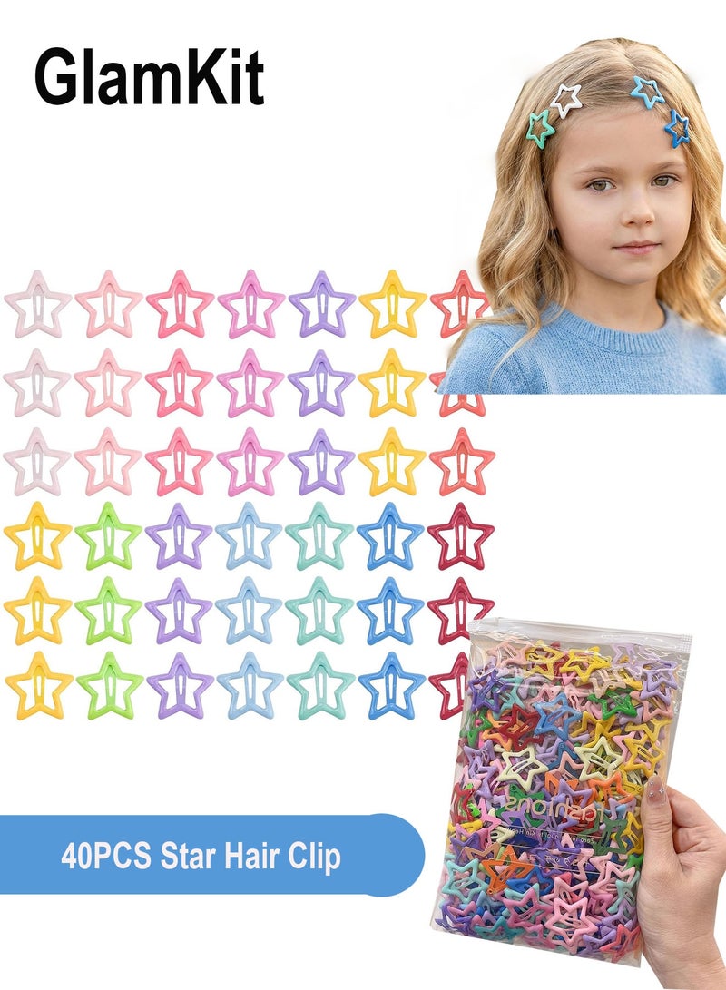 GlamKit 40 Pcs Multicolor Star Hair Clips, Metal Snap Hair Barrettes, Non-Slip Fashion Star Hair Accessories for Women , Girls - Image 1