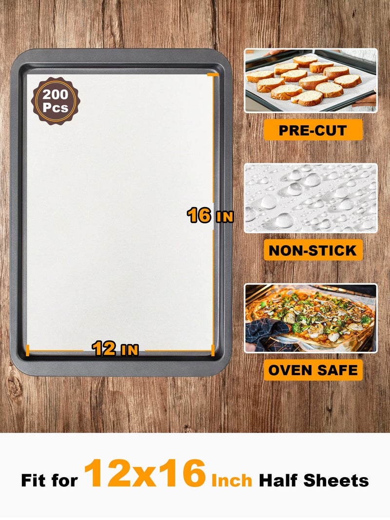 SMARTAKE 200 Pcs Parchment Paper Baking Sheets, 12x16 Inch Non-Stick Precut Baking Parchment, Suitable for Baking Grilling Air Fryer Steaming Bread Cup Cake Cookie and More (White) - Image 2