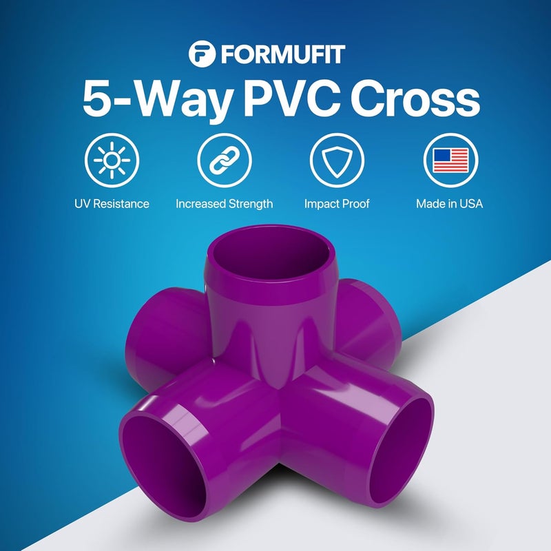 FORMUFIT 3/4" 5-Way Cross Furniture Grade PVC Fitting in Purple, Made in USA, UV-Resistant, Impact-Proof, 1.050” Actual Socket Diameter (Pack of 8) - F0345WC-PU-8 - Image 2