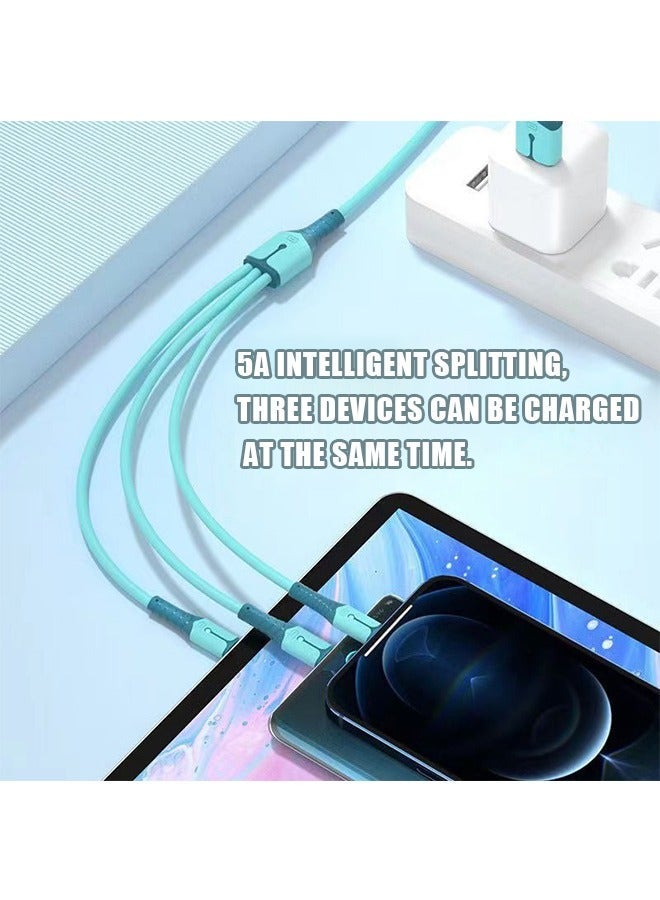 3 in 1 USB Super Fast Charging Cable 1M/5A, Soft Silicone Type-C Lightning Port Universal Charger Cable with indicator light, Compatible with Laptop/Tablet/Phone (Blue) - Image 2