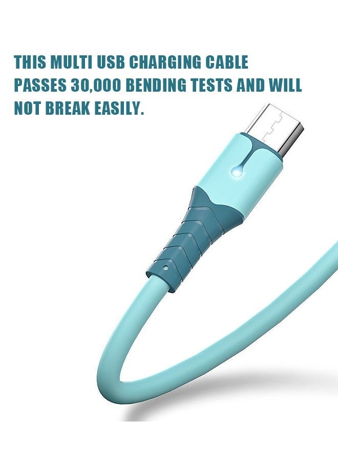 3 in 1 USB Super Fast Charging Cable 1M/5A, Soft Silicone Type-C Lightning Port Universal Charger Cable with indicator light, Compatible with Laptop/Tablet/Phone (Blue) - Image 3