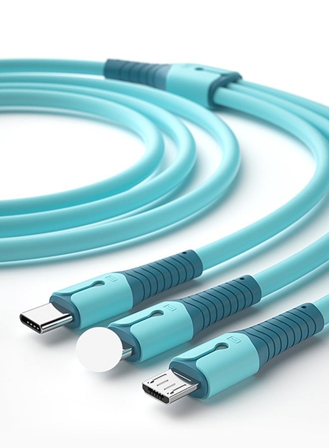 3 in 1 USB Super Fast Charging Cable 1M/5A, Soft Silicone Type-C Lightning Port Universal Charger Cable with indicator light, Compatible with Laptop/Tablet/Phone (Blue) - Image 4