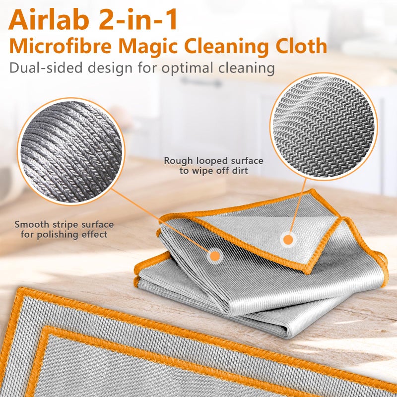 Airlab Glass Polishing Cloth Streak Free Miracle Microfiber Cleaning Cloth Lint Free Cleaning Rags for Glasses Kitchen Dish Mirrors Easy Clean, Pack of 6, 12" x 12", Sliver-Orange - Image 4