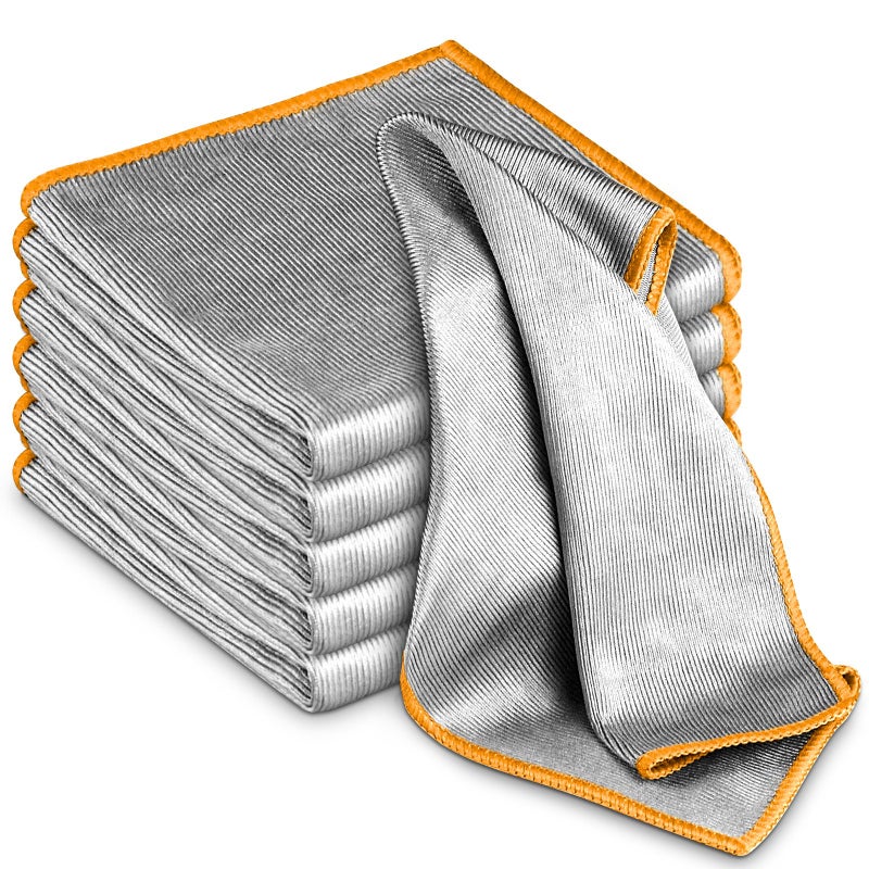 Airlab Glass Polishing Cloth Streak Free Miracle Microfiber Cleaning Cloth Lint Free Cleaning Rags for Glasses Kitchen Dish Mirrors Easy Clean, Pack of 6, 12" x 12", Sliver-Orange - Image 1