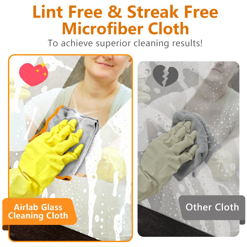 Airlab Glass Polishing Cloth Streak Free Miracle Microfiber Cleaning Cloth Lint Free Cleaning Rags for Glasses Kitchen Dish Mirrors Easy Clean, Pack of 6, 12" x 12", Sliver-Orange - Image 5