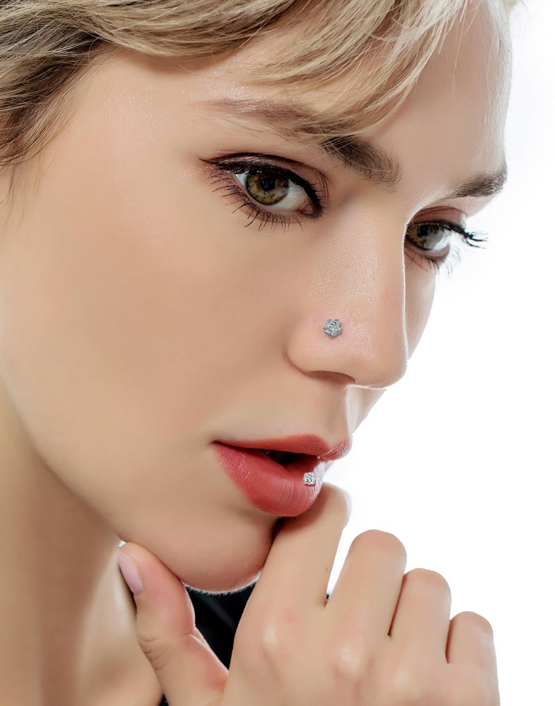 Tornito 15Pcs G23 Titanium Nose Rings Stud L Shaped Star Heart CZ Flower Butterfly Ball Nose Stud Pure Titanium Nostril Piercing Jewelry for Women Men 20G Silver Tone - Image 5