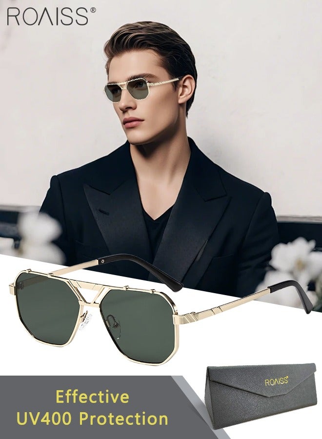 roaiss Fashion Double Beam Square Sunglasses for Men, UV400 Protection Metal Frame Sun Glasses, Anti-glare Retro Sun Shades for Driving, Cycling, Golf, Fishing with Glasses Case - Image 1