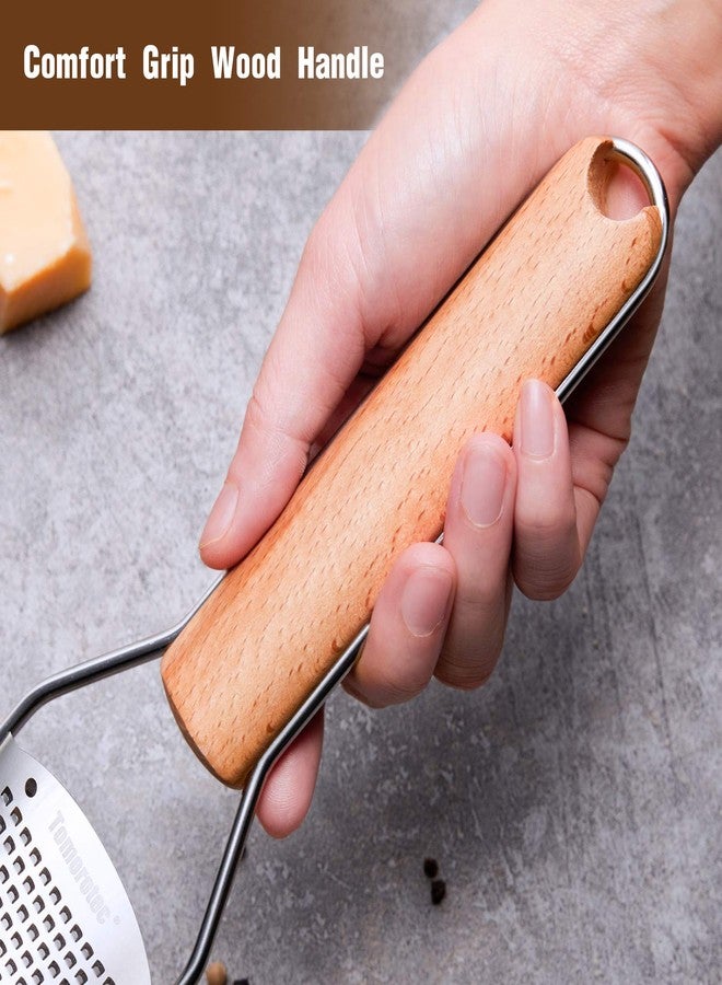 Tomorotec Stainless Steel Cheese Grater with Natural Wood Handle for Parmesan Cheese Lemon, Ginger, Cheese, Nutmeg, Potato, Chocolate and Garlic Small - Image 4