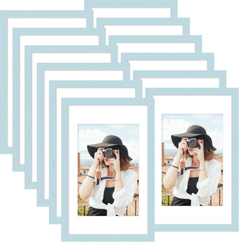 Picrit 11x17 Picture Frame Set of 12, Display 8x12 with Mat or 11x17 Without Mat, Photo Frames for Wall Mounting Display, Blue. - Image 1
