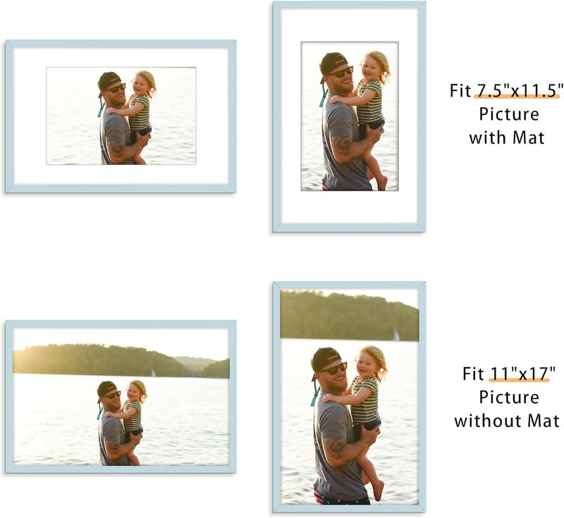 Picrit 11x17 Picture Frame Set of 12, Display 8x12 with Mat or 11x17 Without Mat, Photo Frames for Wall Mounting Display, Blue. - Image 2