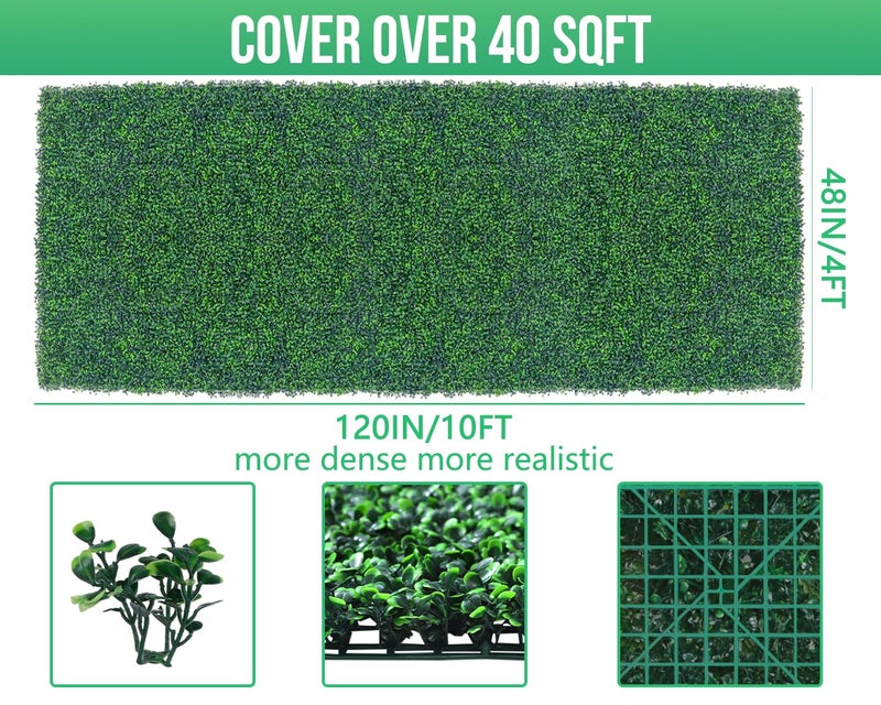 Grooy Artificial Boxwood Roll Panels,48"x 120"(40 sq.ft) UV-Anti Faux Ivy Leaves Privacy Fence Screen Grass Wall Roll Panels for Indoor Home Decor and Outdoor Garden Backyard - Image 2