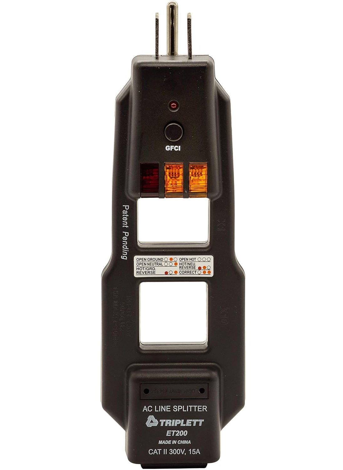 Triplett ET200 AC Line Splitter and GFCI OutletReceptacle Tester with 5 Visual Indicators
