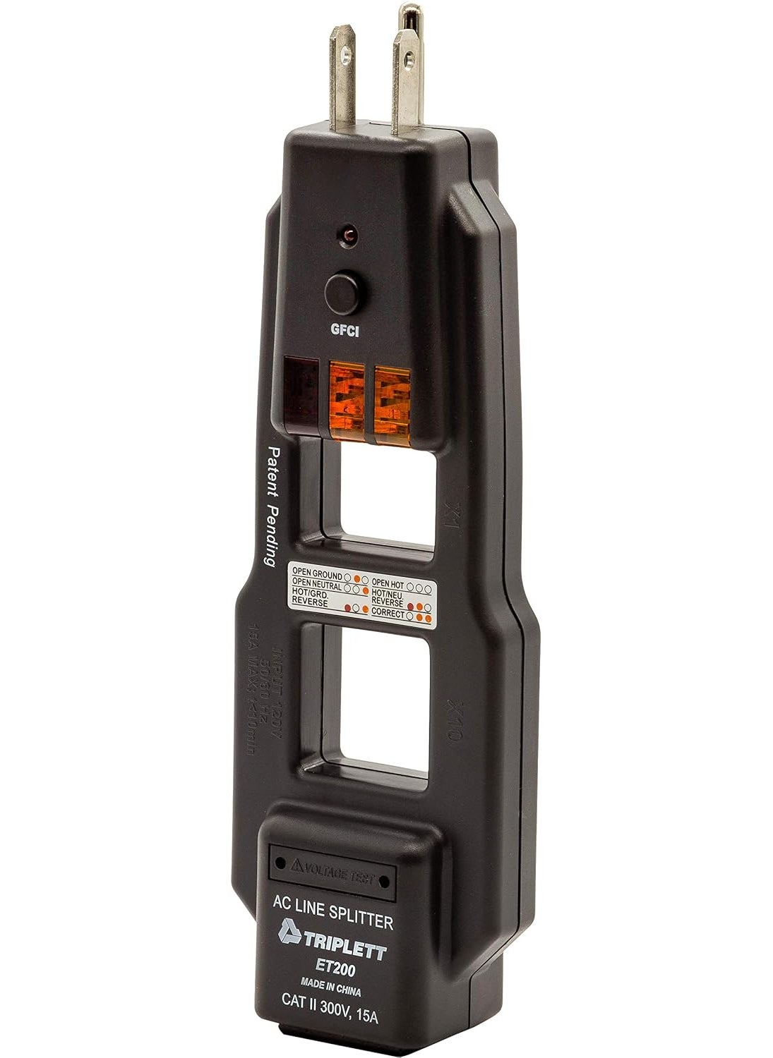 Triplett ET200 AC Line Splitter and GFCI OutletReceptacle Tester with 5 Visual Indicators