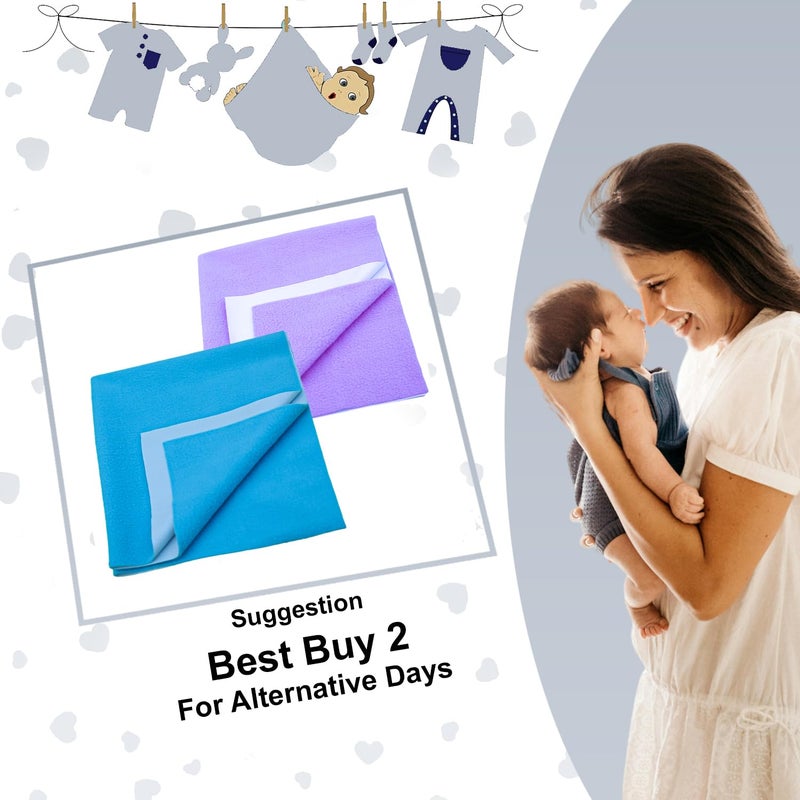Baby Dry Sheet Anti-Piling Fleece Extra Absorbent Quick Dry Sheet for New Born Baby, Baby Bed Protector, Waterproof Baby Dry Sheet, Reusable, Small Size 50X70Cm (Firozi,Purple)  - Image 2