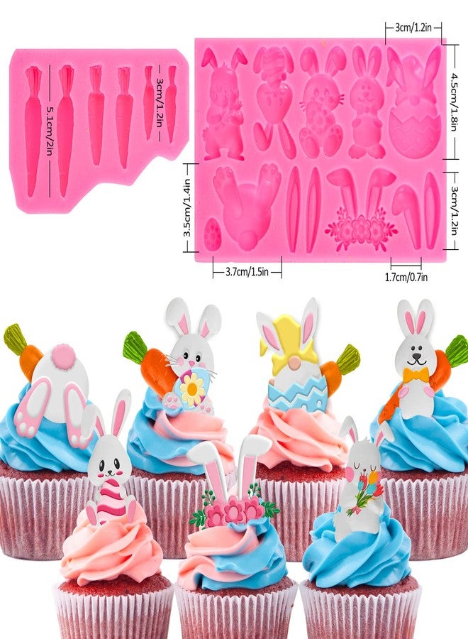 Whaline 2Pcs Easter Fondant Molds Cute Bunny Pattern 3D Silicone Moulds Assorted Rabbit Carrots Flowers Resin Molds Easter Cupcake Cookie Baking Decorating Moulds for Spring Holiday Party DIY Candy - Image 2