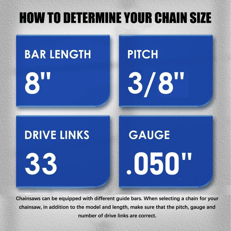 GSSHBR 4 Pack 8 Inch Chainsaw Chain 050" Gauge, 3/8" LP Pitch, 33 Drive Links, 8 Inch Pole Saw Chains Fits for Chicago Sun Joe SWJ800E SWJ806E Portland, Greenworks, Chicago and More- S33 - Image 2