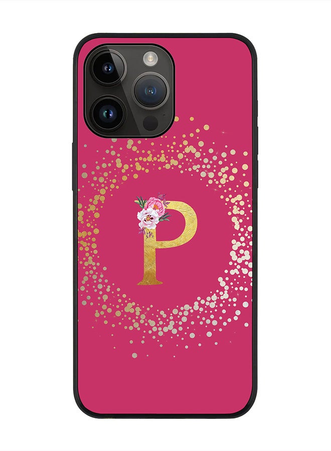 Stylizedd Rugged Black edge case for Apple iPhone 14 Pro Max, Soft Flexible Phone case Custom Monogram Initial Letter Floral Pattern Alphabet - P (Dark Pink Rose) - Image 1