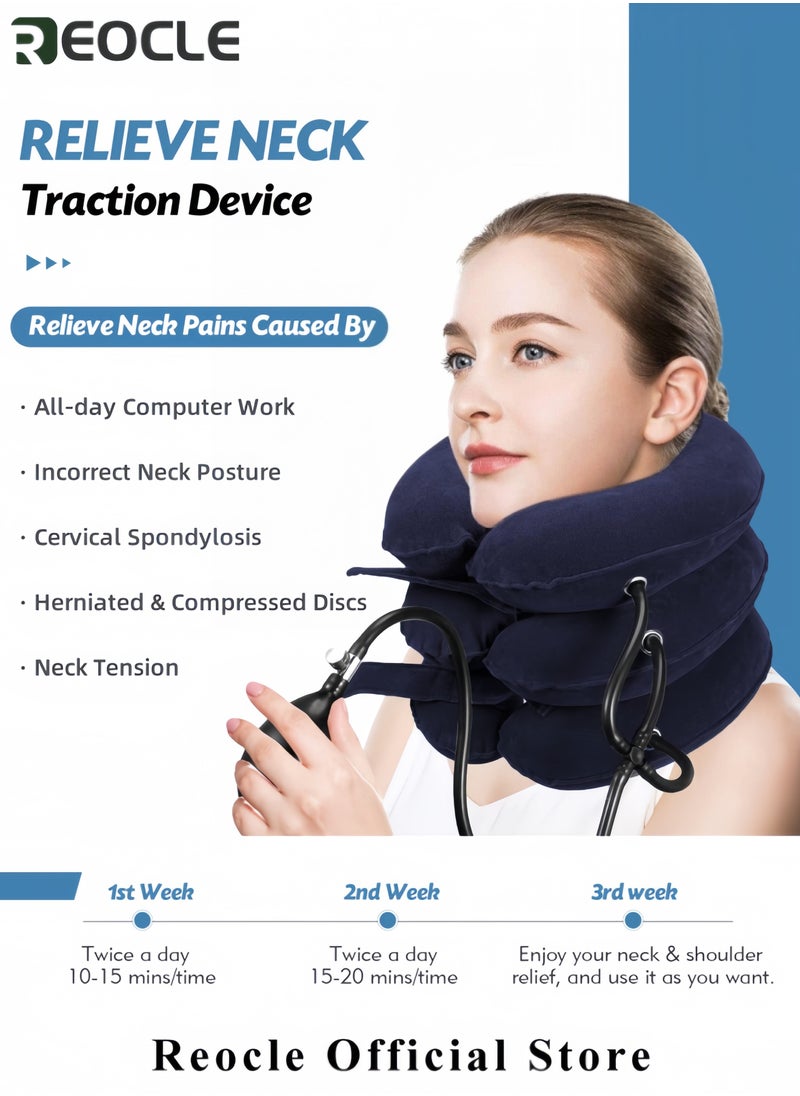 REOCLE Cervical Neck Traction Device Adjustable Neck Stretcher 3-laying Inflatable Neck Support with Pressure Gauge for Instant Neck Pain Relief and Neck Decompression  - Image 2