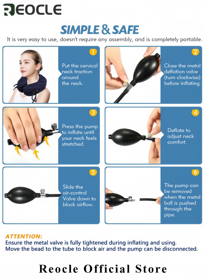 Cervical Neck Traction Device Adjustable Neck Stretcher 3-laying Inflatable Neck Support with Pressure Gauge for Instant Neck Pain Relief and Neck Decompression