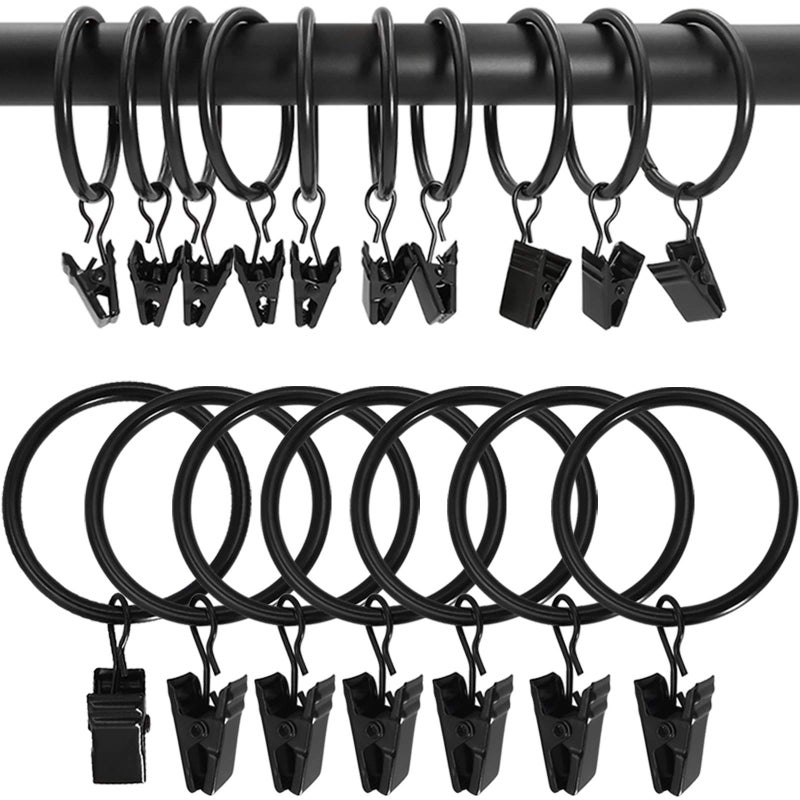 Amzseven 100 Pack Metal Curtain Rings With Clips Drapery Clips Hooks Decorative Curtain Rod Clips Hangers 1.5 Inch Interior Diameter Eyelets Rustproof Vintage Black - Image 1