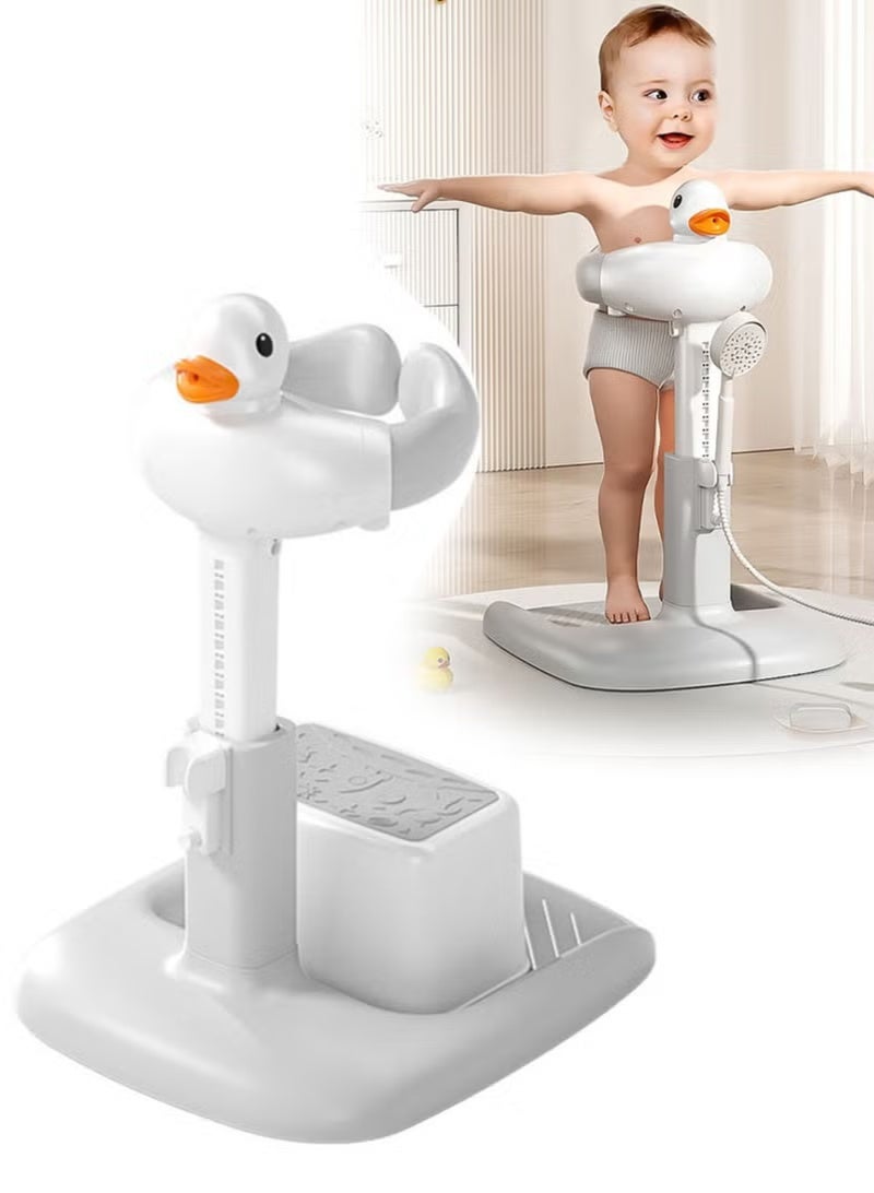 موش حامل استحمام للأطفال مع مقعد صغير، محطة استحمام قابلة لتعديل الارتفاع بشكل آمن مع قاعدة غير قابلة للانزلاق، مساعد استحمام محمول، تدفق مياه ذكي، برج استحمام قابل للعناق، وحامل استحمام على شكل دب للأطفال والرضع - Image 1