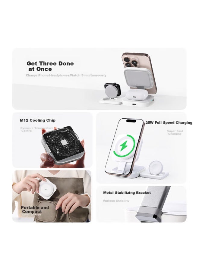WP W&p Apple Wireless Charger 3-in-1 Magnetic Mini Fast Charging Portable Stand Base For Iphone 16 Pro Max, Airpods, And Iwatch - Image 2