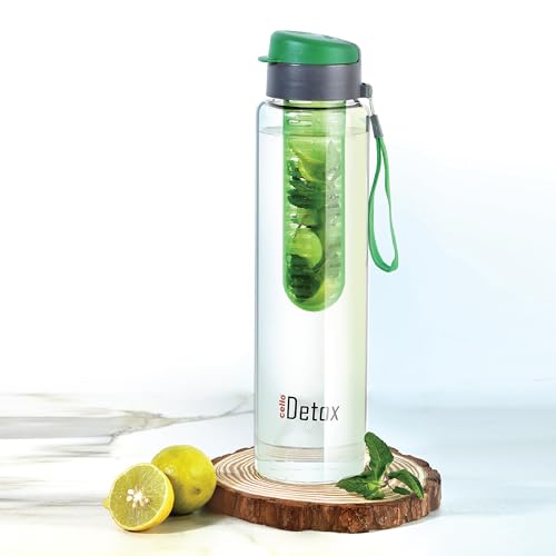 CELLO Fruit Infuser Glass Water Bottle for Office & Daily Use 750 ml Green | Durable & Stylish, Freezable & Fridge Safe, Leakproof Wide Mouth Leadfree Toughened Glass Water Bottle For Kitchen & Travel - Image 1