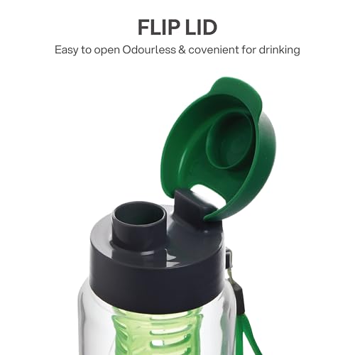 CELLO Fruit Infuser Glass Water Bottle for Office & Daily Use 750 ml Green | Durable & Stylish, Freezable & Fridge Safe, Leakproof Wide Mouth Leadfree Toughened Glass Water Bottle For Kitchen & Travel - Image 5