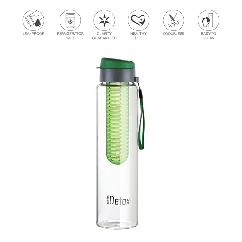 CELLO Fruit Infuser Glass Water Bottle for Office & Daily Use 750 ml Green | Durable & Stylish, Freezable & Fridge Safe, Leakproof Wide Mouth Leadfree Toughened Glass Water Bottle For Kitchen & Travel - Image 3