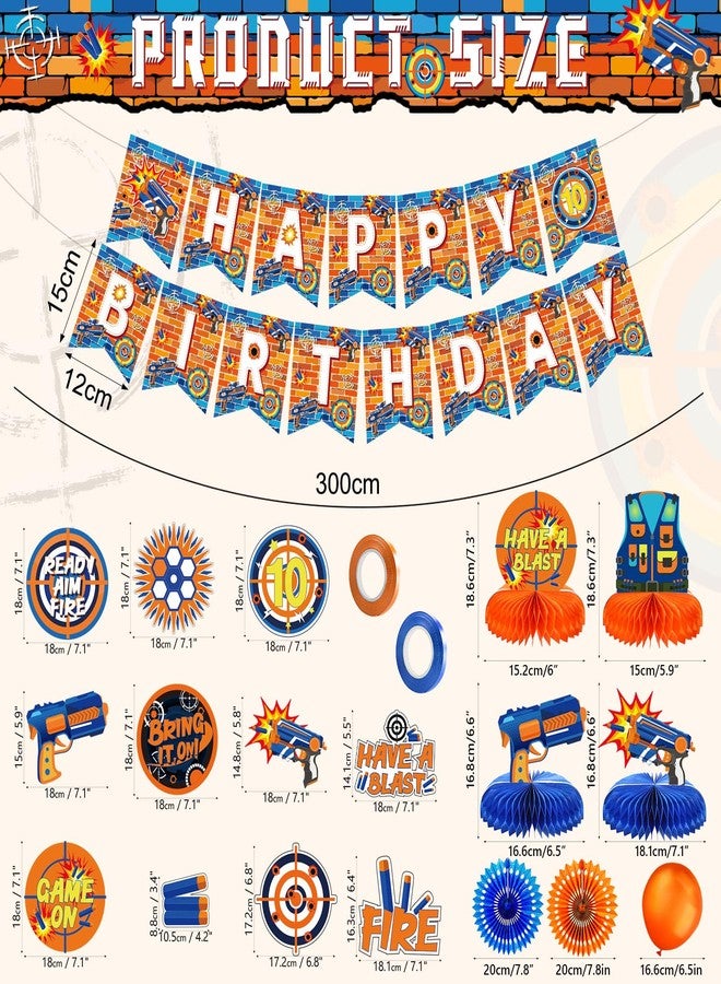 ABURRORI 42 PCS Dart War Party Decorations Banner Hanging Swirl Honeycomb Centerpieces Blue and Orange Balloons Paper Fans 3D Dart Table Decorations for Dart War Birthday Supplies Decorations - Image 2