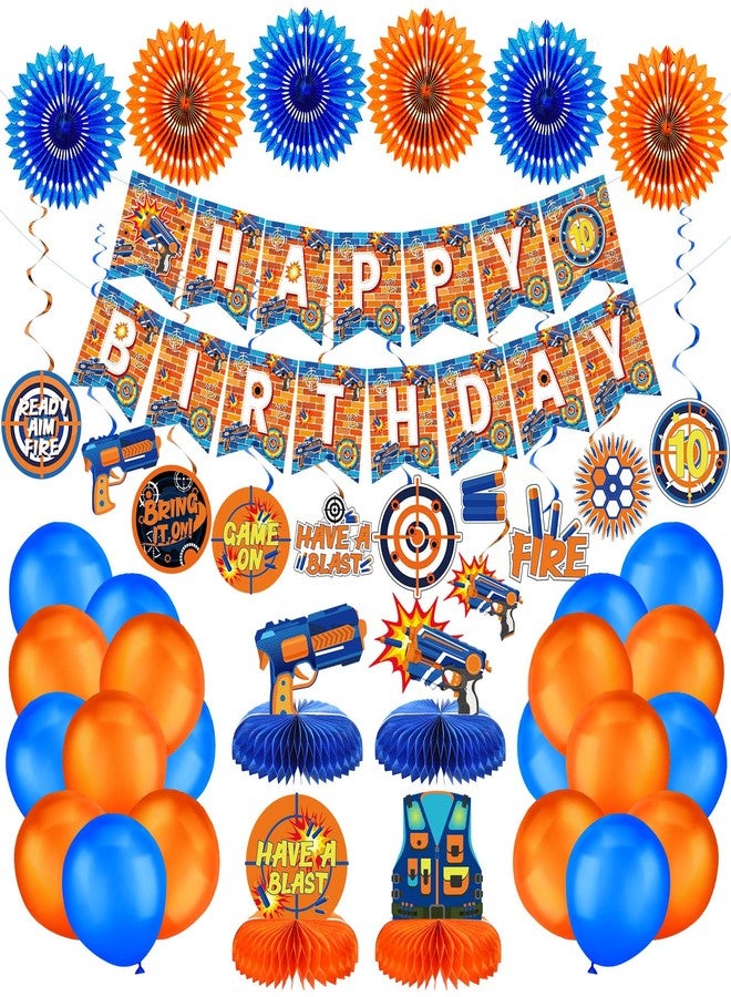 ABURRORI 42 PCS Dart War Party Decorations Banner Hanging Swirl Honeycomb Centerpieces Blue and Orange Balloons Paper Fans 3D Dart Table Decorations for Dart War Birthday Supplies Decorations - Image 1