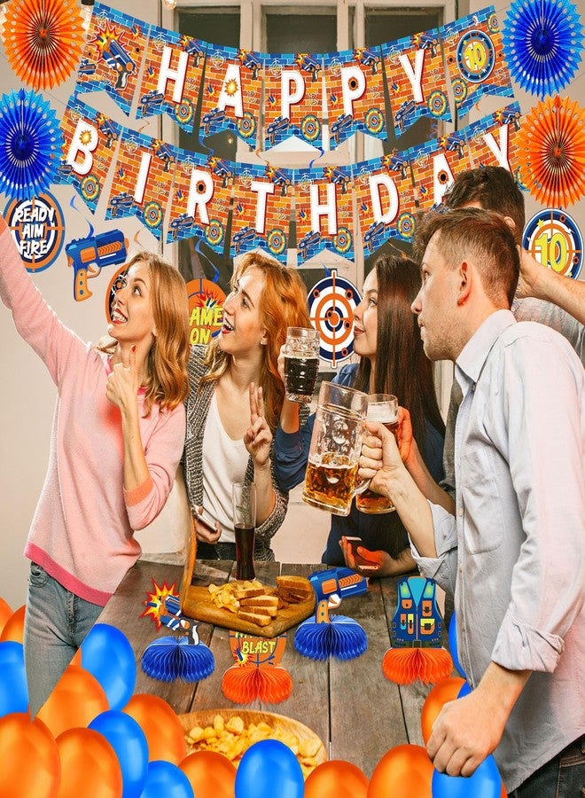 ABURRORI 42 PCS Dart War Party Decorations Banner Hanging Swirl Honeycomb Centerpieces Blue and Orange Balloons Paper Fans 3D Dart Table Decorations for Dart War Birthday Supplies Decorations - Image 4