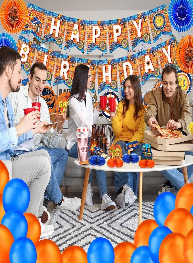 ABURRORI 42 PCS Dart War Party Decorations Banner Hanging Swirl Honeycomb Centerpieces Blue and Orange Balloons Paper Fans 3D Dart Table Decorations for Dart War Birthday Supplies Decorations - Image 5