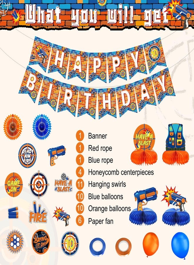 ABURRORI 42 PCS Dart War Party Decorations Banner Hanging Swirl Honeycomb Centerpieces Blue and Orange Balloons Paper Fans 3D Dart Table Decorations for Dart War Birthday Supplies Decorations - Image 3