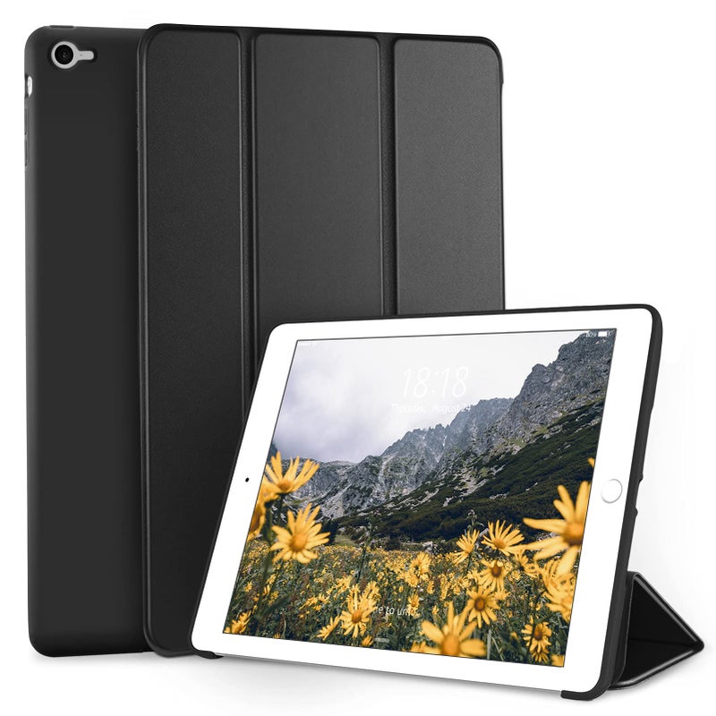 DTTO for iPad Air 2 Case (2014 Released), Ultra Slim Lightweight Smart Case Trifold Stand with Flexible Soft TPU Back Cover for Apple iPad Air 2 (Model A1566/A1567), Black - Image 1