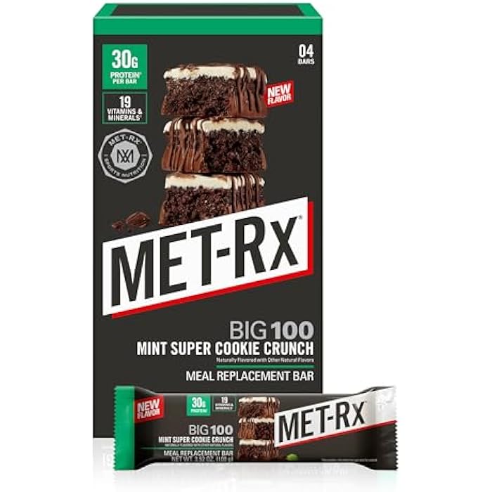 MET-Rx Big 100 Colossal Protein Bars, Mint Super Cookie Crunch, Meal Replacement Bars, 4 Count - Image 1