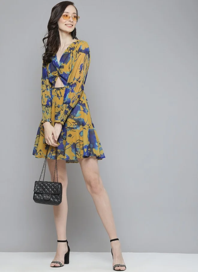 SASSAFRAS Floral Georgette A-Line Dress for Women
