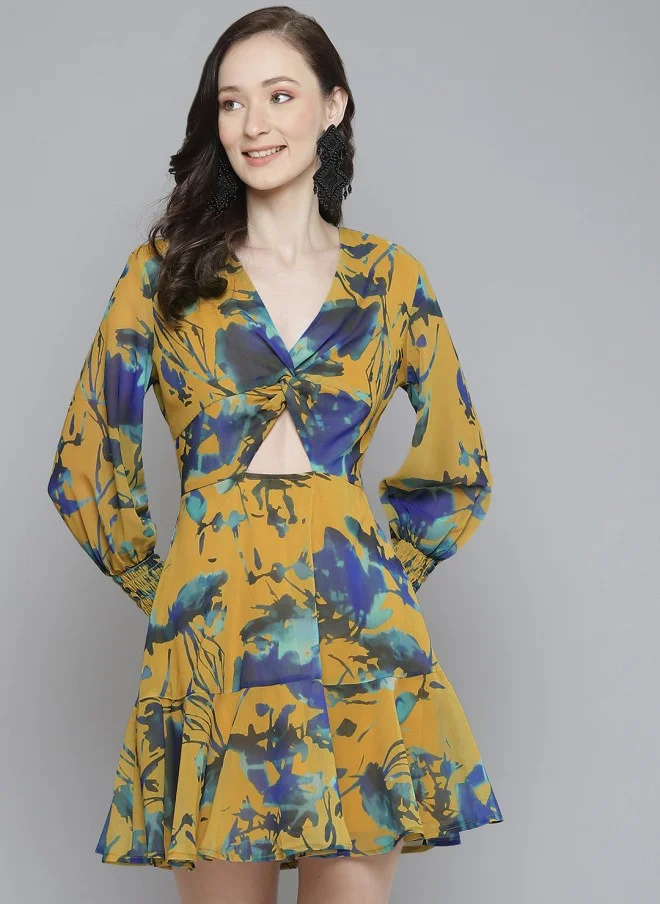 SASSAFRAS Floral Georgette A-Line Dress for Women