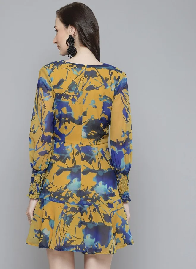 SASSAFRAS Floral Georgette A-Line Dress for Women