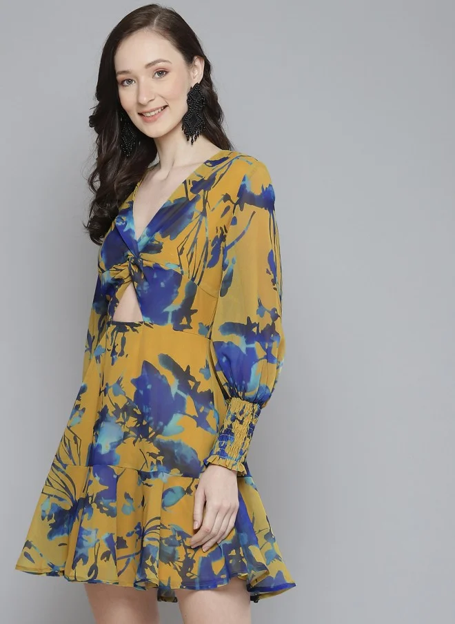 SASSAFRAS Floral Georgette A-Line Dress for Women