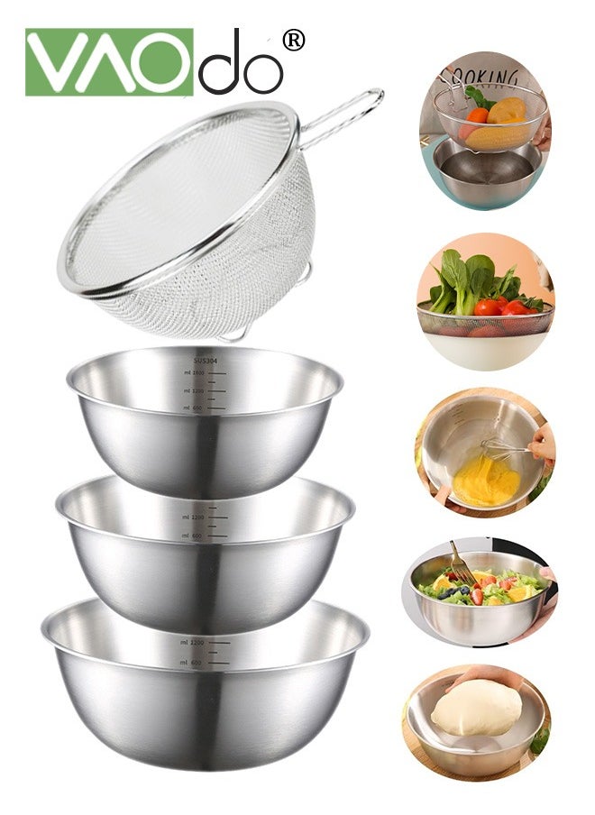 Mixing Bowl and Colander Stainless Steel Bowl for Salad Pasta Mixing Dough Baking Colander for Cooking Sifter Strainer Sliver
