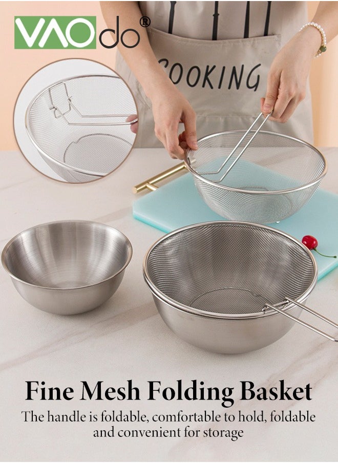 Mixing Bowl and Colander Stainless Steel Bowl for Salad Pasta Mixing Dough Baking Colander for Cooking Sifter Strainer Sliver