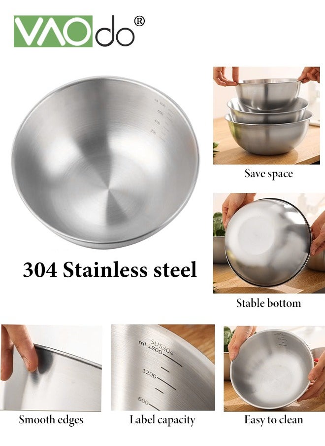 Mixing Bowl and Colander Stainless Steel Bowl for Salad Pasta Mixing Dough Baking Colander for Cooking Sifter Strainer Sliver