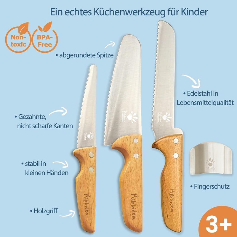 Kibbidea 4 Pieces Children's Knife Set, Stainless Steel, Children's Safety Knives, Rounded Edges, Children's Knives, Kitchen Knives for Children - Image 3