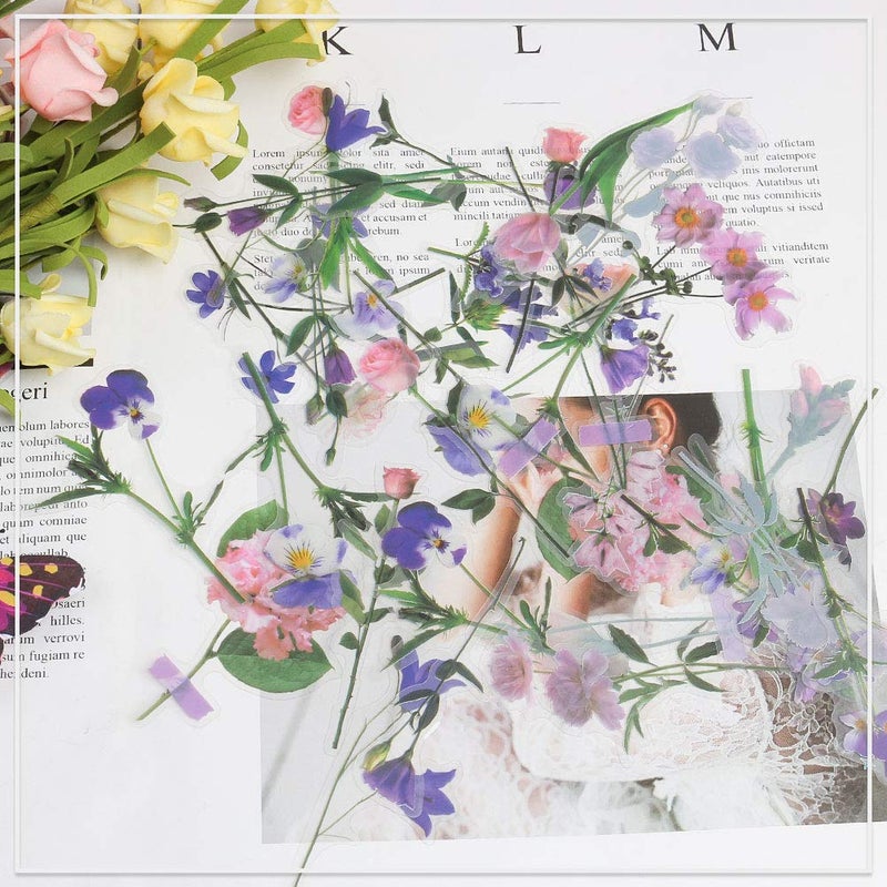 Pengxiaomei 80 Pieces Natural Flower Stickers for Scrapbooking, Self-Adhesive Scrapbooking Stickers Supplies Journal Stocking Stuffers for Adult Card Making Letters DIY (Style A) - Image 2