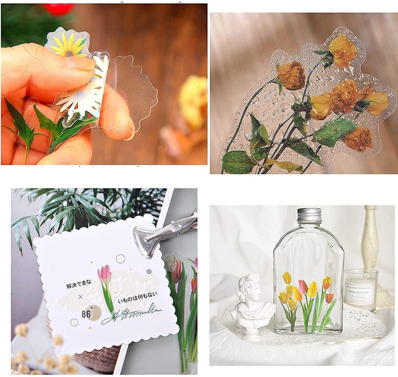 Pengxiaomei 80 Pieces Natural Flower Stickers for Scrapbooking, Self-Adhesive Scrapbooking Stickers Supplies Journal Stocking Stuffers for Adult Card Making Letters DIY (Style A) - Image 3