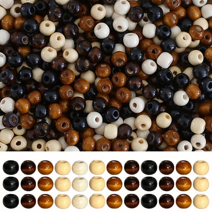HERZWILD 1000Pcs Natural Colors Wooden Beads Vintage Round Natural Brown Wooden Beads Large Hole Wood Hair Bead for Macrame Rosary Bracelet Jewelry Craft Making (7 * 8mm) - Image 1