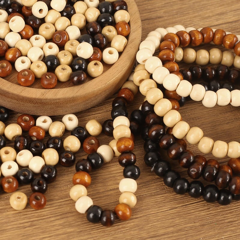 HERZWILD 1000Pcs Natural Colors Wooden Beads Vintage Round Natural Brown Wooden Beads Large Hole Wood Hair Bead for Macrame Rosary Bracelet Jewelry Craft Making (7 * 8mm) - Image 5